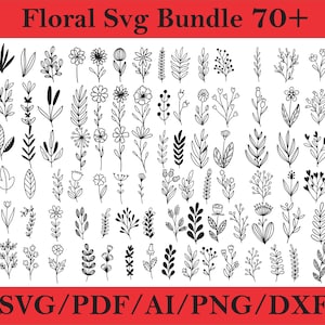 Floral Svg Bundle, Flower Svg Bundle, Flowers Bundle SVG, Wildflower SVG, Flowers Svg, Floral Svg, Rose Svg, Tree Svg Files, Flower Cricut