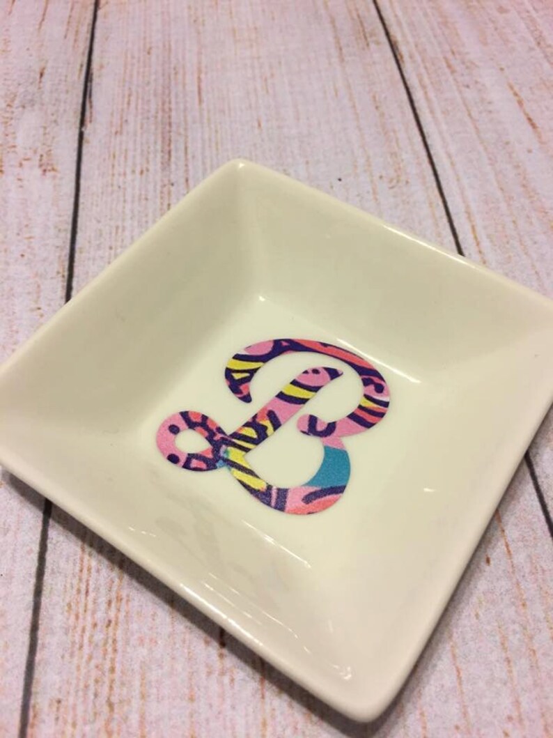 Bling-n-Ring Dish with Patterned Vinyl Initial or Monogram image 2