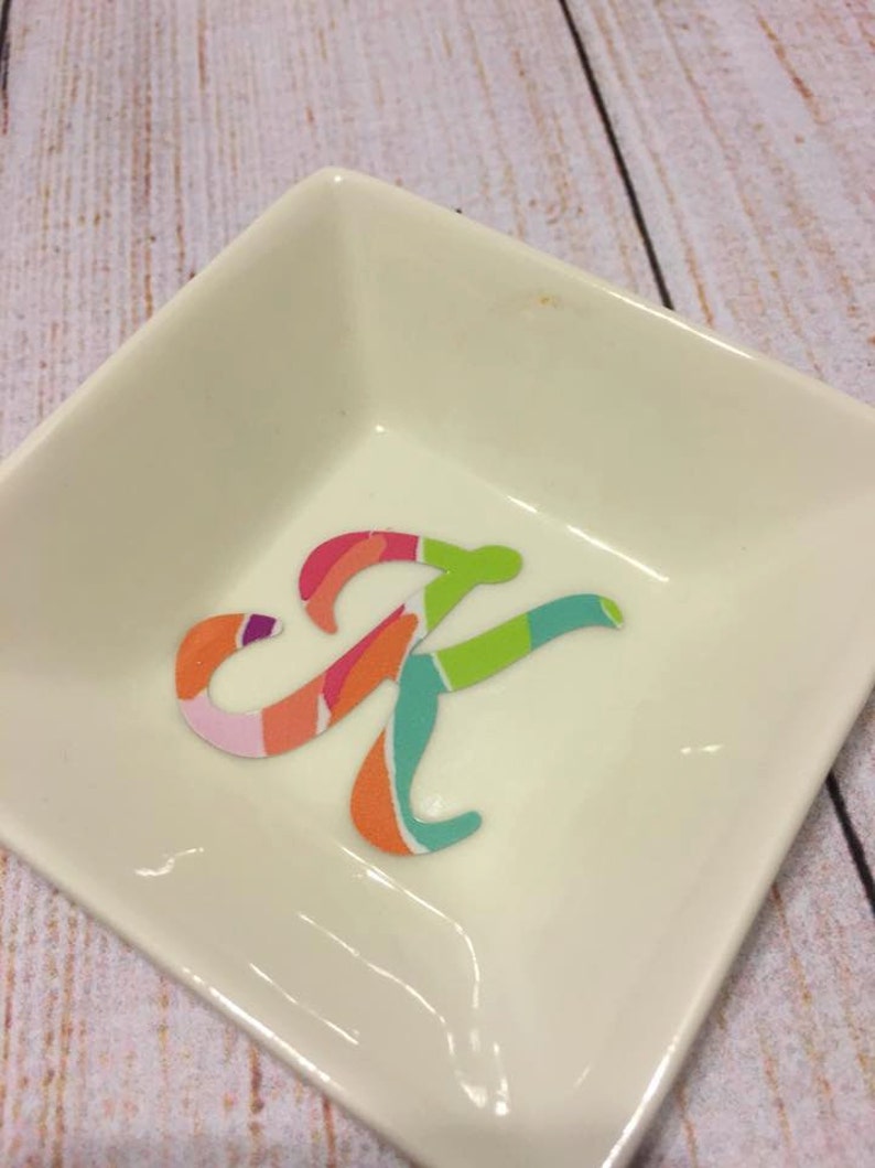 Bling-n-Ring Dish with Patterned Vinyl Initial or Monogram image 1