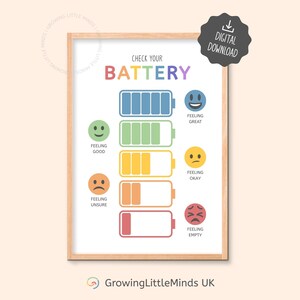 Check Your Battery Poster Printable - Feelings Check In Chart for Kids, Calm Corner Poster, Emotional Regulation (Digital Download)
