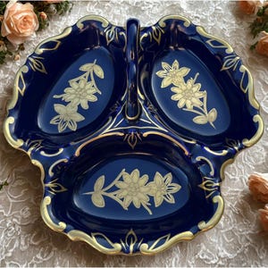 Vintage Jimenau Graf Von Hennebert Echt Kobalt 3 Section Divided Dish