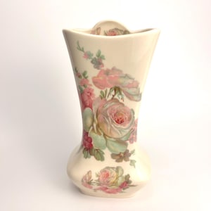 Vintage Rose Motif Vase by Kernewek Goonhavern Cornwall, England Cottage Decor
