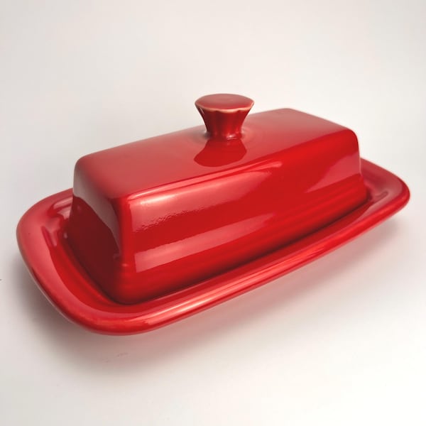 Vintage Butter Dish Scarlet Red Fiesta HLC Country Cottage Kitchen Decor
