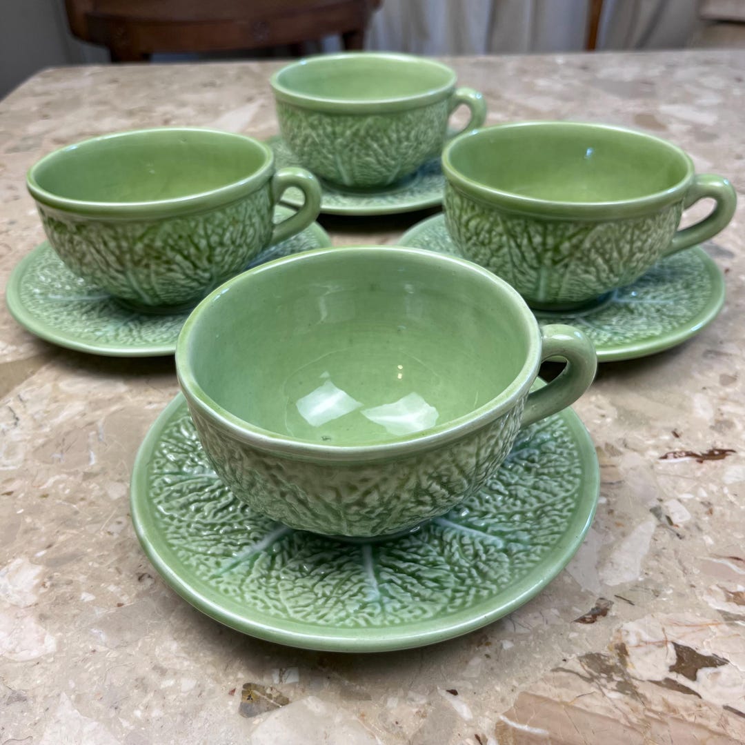 Cabbage Ware Vintage (each) Teacups Cabbage Ware Bordallo Pinheiro Portuguese ...