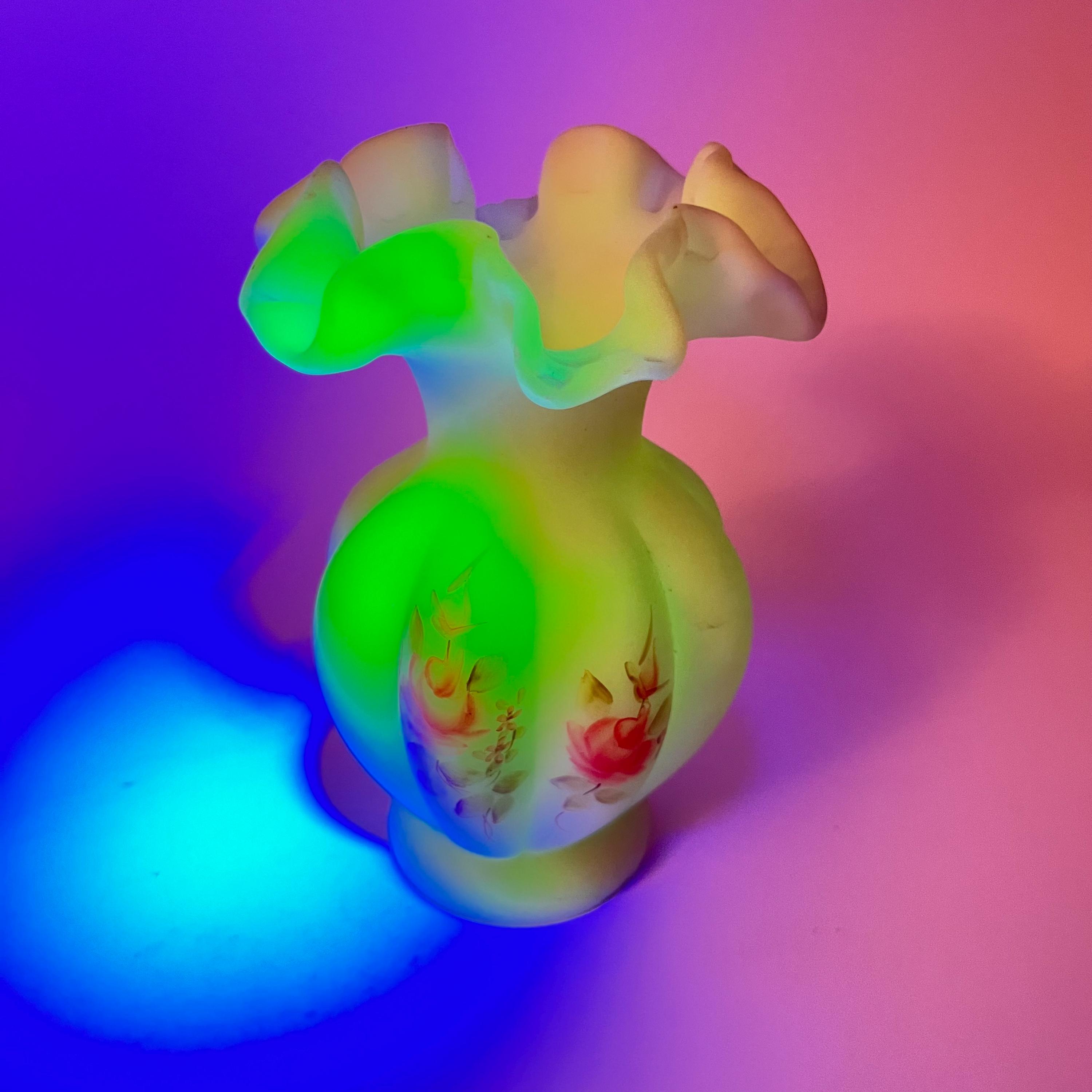Fenton Custard Uranium Glass Vase Hand Painted - Etsy