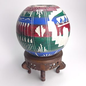 Vintage Vase Pot Navajo Horsehair Pottery with Buffalo and Geometric Designs Native Art