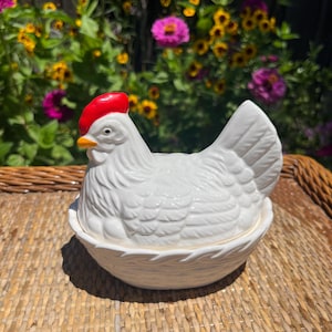 White Ceramic Hen on a Nest