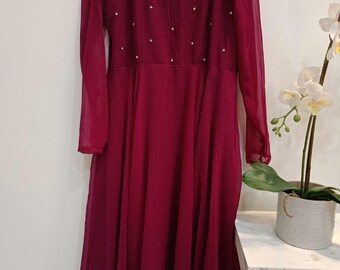 Maggam work anarkali long dress -Wine colour