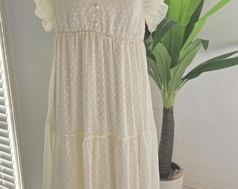 Swiss dot Ruffle sleeve Midi dress - Ivory colour