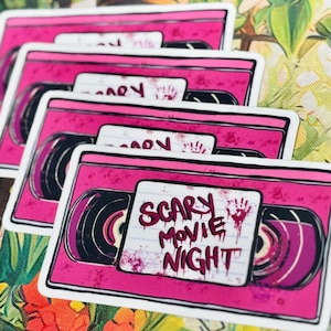 Scary Movie Night Horror Sticker, 90s VHS Artwork, Spooky Season Planner and Journal Decal