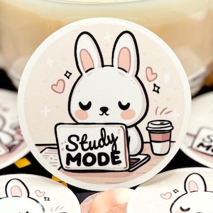 Typing Bunny Sticker, Study Mode, Student Notebook Decal, Junk Journal Art, Kawaii Planner