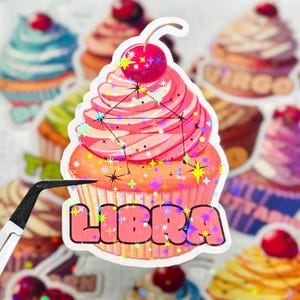 Libra Cupcake Zodiac Sticker, Horoscope Artwork, Astrology September October Birthday Decal
