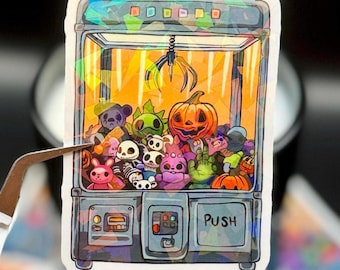 Haunted Retro Toy Arcade Machine Horror Stickers, Holographic Spooky Season Artwork, 80s Vintage Game