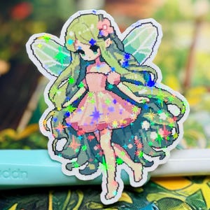 Pixel Fairy Sticker, Fantasy Art, Fairycore Pixie, Cottagecore Journal and Planner Decal
