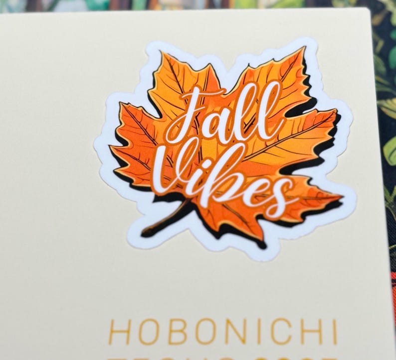 Fall Vibes Autumn Leaf Sticker, Harvest Decor, Junk Journal and Scrapbook Decal image 2