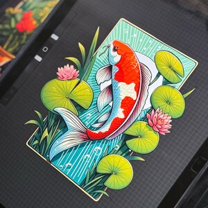Koi Fish Sticker, Japanese Tattoo Art, Nature Junk Journal and Planner Decal image 2