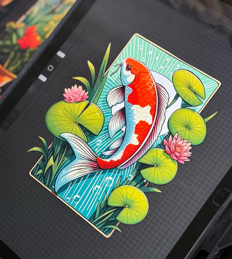 Koi Fish Sticker, Japanese Tattoo Art, Nature Junk Journal and Planner Decal image 2