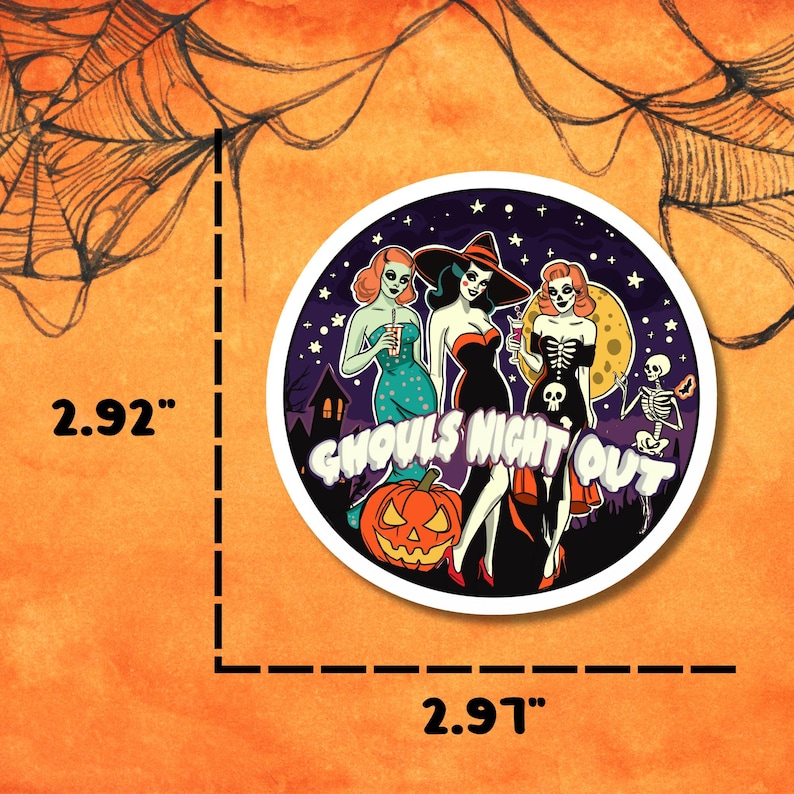 Retro Ghouls Night Out Halloween Sticker, Vintage Pinup Girls, Horror Planner Decor image 4