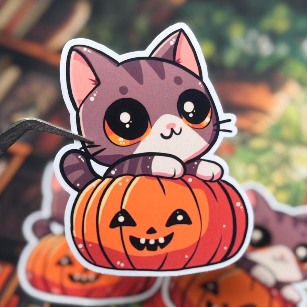 Pumpkin Cat Sticker, Fall Planner Decal, Halloween Cat Lover Gift - Etsy