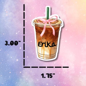 Custom Iced Coffee Sticker, Coquette Bow, Personalized Name Decal image 5