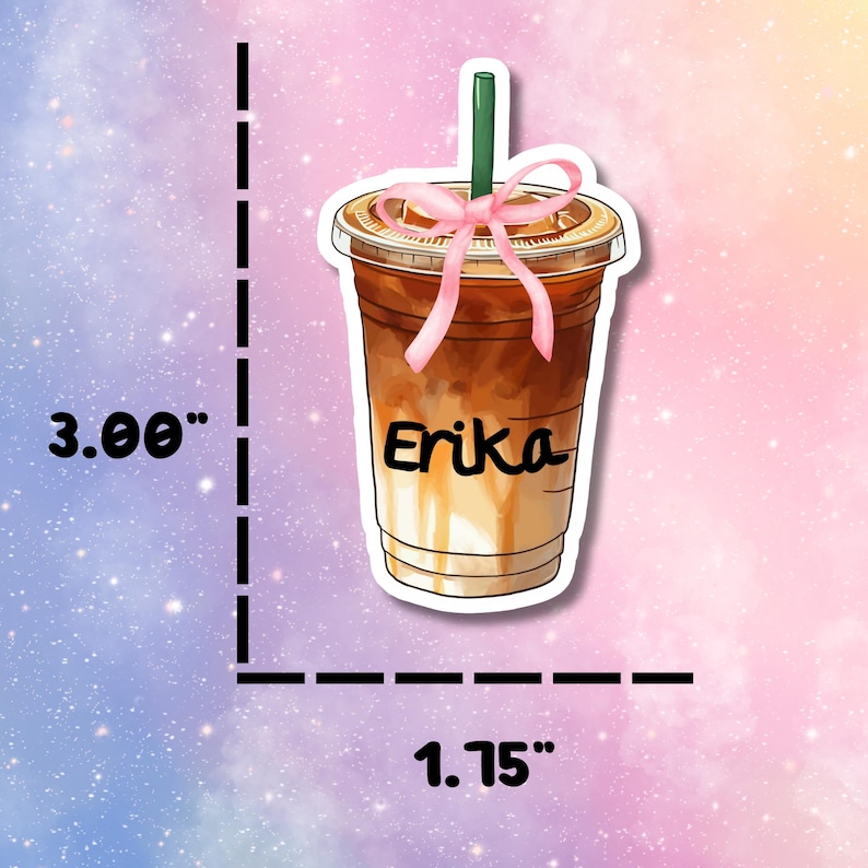 Custom Iced Coffee Sticker, Coquette Bow, Personalized Name Decal image 5