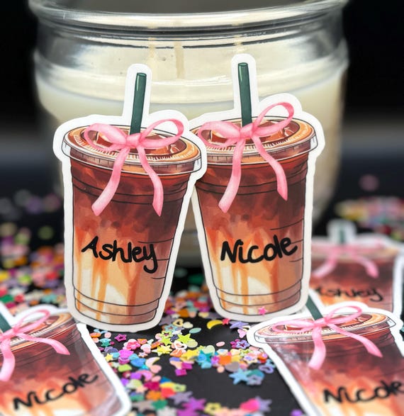 Custom Iced Coffee Sticker, Classic Sharpie Name, Emotional Support Iced Coffee, Custom Name Sticker, Personalized Coquette Decor