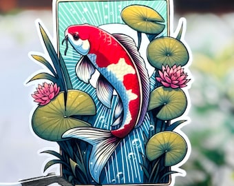 Koi Fish Sticker, Japanese Tattoo Art, Nature Junk Journal and Planner Decal