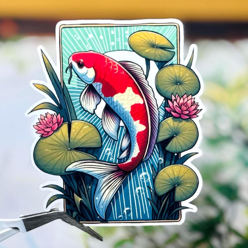 Koi Fish Sticker, Japanese Tattoo Art, Nature Junk Journal and Planner Decal image 1