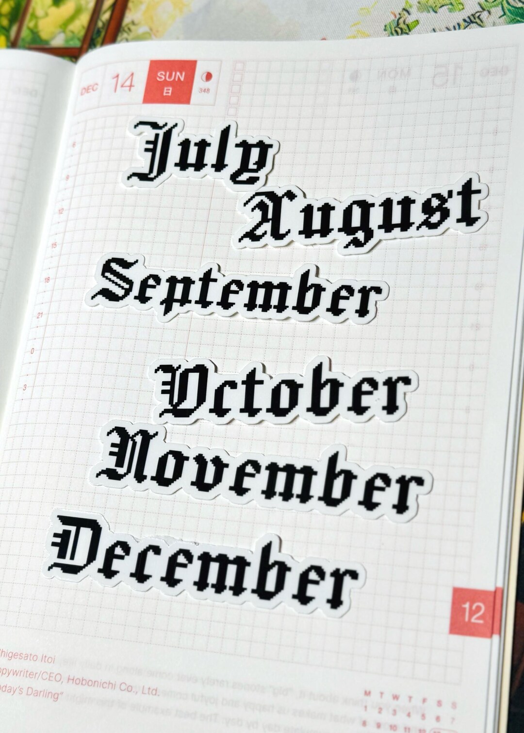 Gothic Monthly Header Sticker Pack of 12, Old English Font January to ...