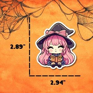 Bookish Witch Sticker, Kawaii Anime Art, Halloween Reading Journal, Summerween Planner Decal immagine 3