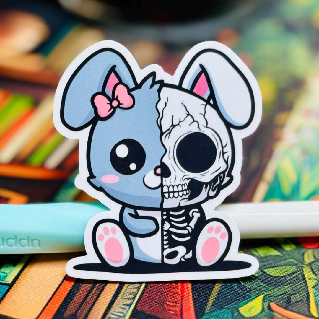 Skeleton Bunny Horror Sticker, Creepy Kawaii Art, Haunted Rabbit ...