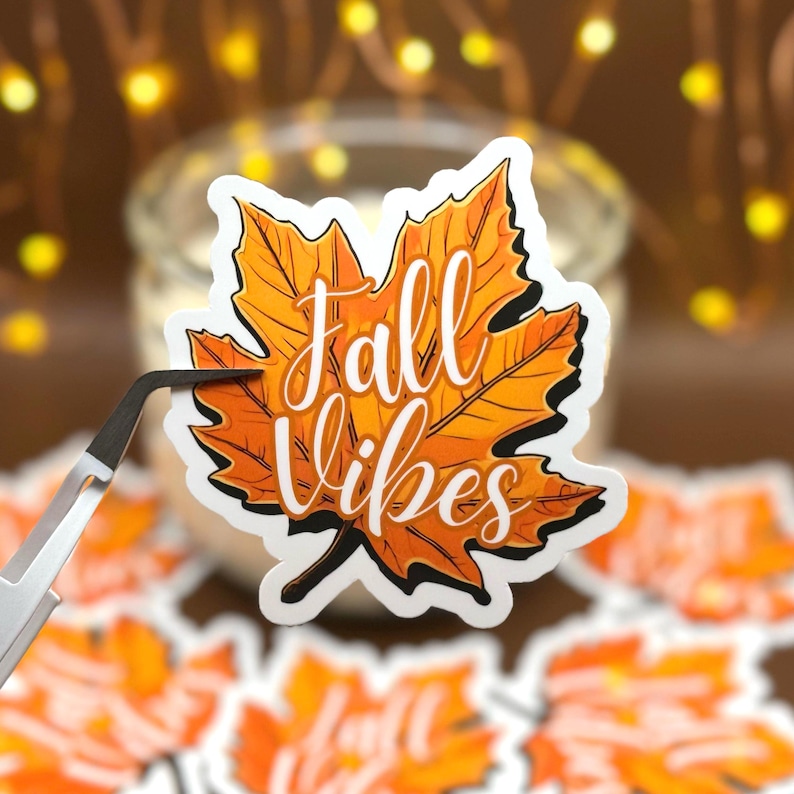 Fall Vibes Autumn Leaf Sticker, Harvest Decor, Junk Journal and Scrapbook Decal image 1