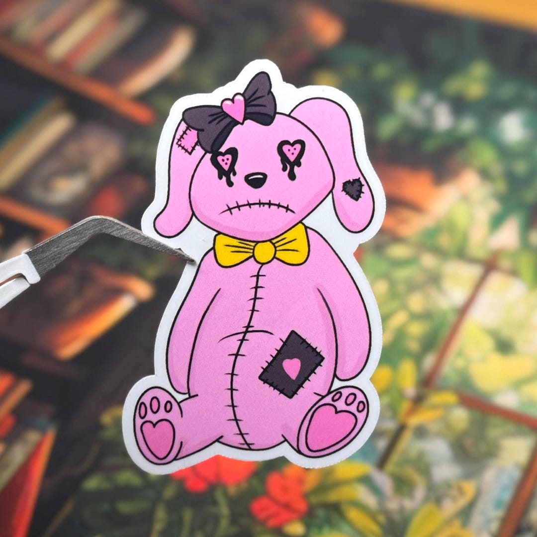 Goth Plush Bunny Sticker, Spooky Cute Doll, Halloween Decal for ...