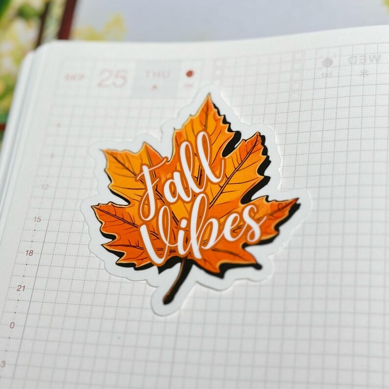 Fall Vibes Autumn Leaf Sticker, Harvest Decor, Junk Journal and Scrapbook Decal image 4