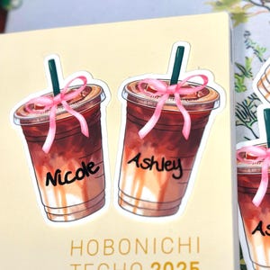 Custom Iced Coffee Sticker, Coquette Bow, Personalized Name Decal image 6