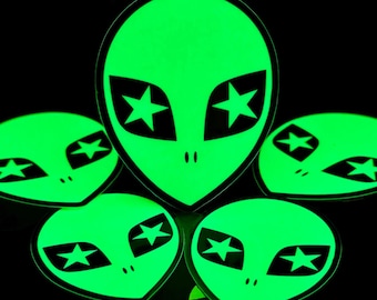 Glow in the Dark Alien Sticker, Vector Art, Area 51 Vibes, Vinyl Decal
