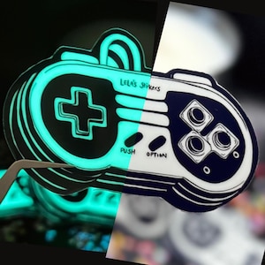 Custom Name on Game Controller, Glow in the Dark Sticker, Personalized Stickers, Retro 90s Vtuber