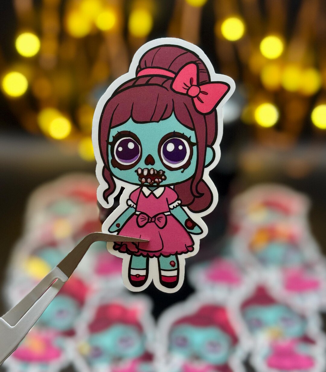 Cute Zombie Girl in Pretty Pink Dress Sticker, Kawaii Zombie Character ...