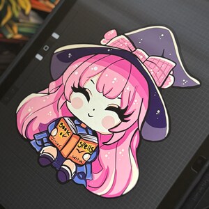 Bookish Witch Sticker, Kawaii Anime Art, Halloween Reading Journal, Summerween Planner Decal immagine 2