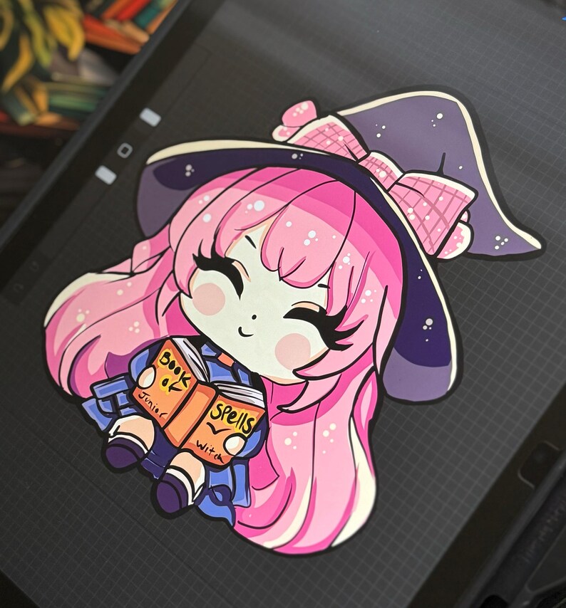 Bookish Witch Sticker, Kawaii Anime Art, Halloween Reading Journal, Summerween Planner Decal immagine 2