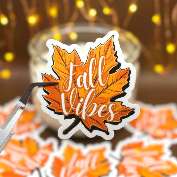 Fall Vibes Maple Leaf Sticker, Waterproof Autumn Planner Scrapbook Decal