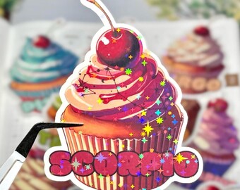 Scorpio Zodiac Cupcake Sticker, Holographic Astrology Decal, October November Birthday, Junk Journal