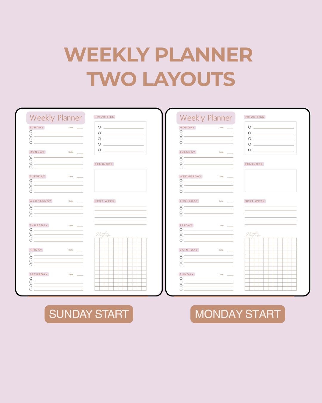 Minimalist Weekly Planner | Printable A4 PDF | Sunday + Monday Start ...