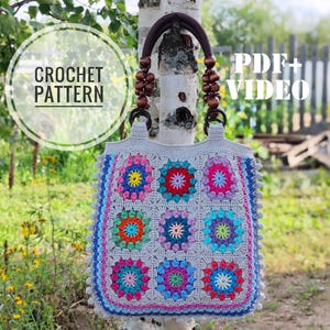 Crochet Granny Square Bag Pattern Colorful Crochet Handbag PDF Download and Video Tutorial