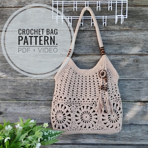Crochet bag pattern Handmade boho purse tutorial Summer tote PDF Download and Video Tutorial Crochet Instruction