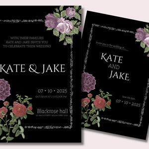 Gothic Wedding Invitation Template, Printable Halloween Wedding Invitation Template, Gothic Wedding Invite, dark rose wedding invitation