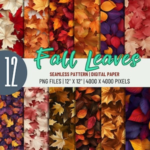 Pacote de padrões sem emendas de folhas de outono | Papel digital de folhagem para impressão | Download instantâneo | Uso comercial | Fundos de outono