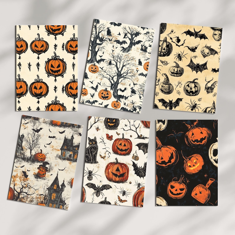 Vintage Halloween Seamless Digital Paper - Retro Fall Patterns (PNG ...