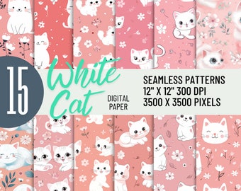 Lindo fondo de gato gatito - Paquete de papel digital de patrones rosados, papel digital, hojas de collage de gatos, fondo de gatos, uso comercial