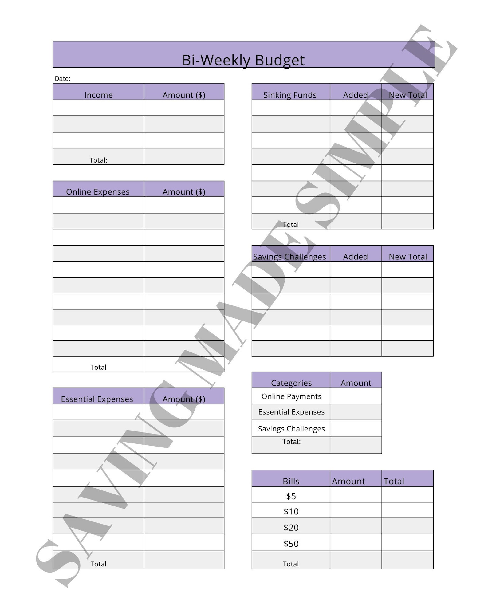 Budgeting Spreadsheet Printable File - Etsy